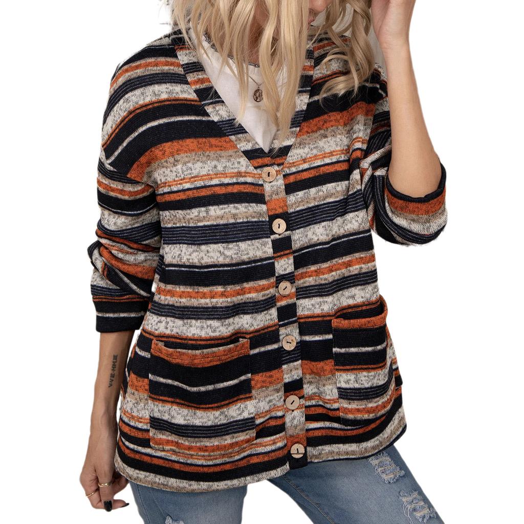 Damen S V-Ausschnitt Strick Knopf Tasche Cardigan Pullover Langarm Top