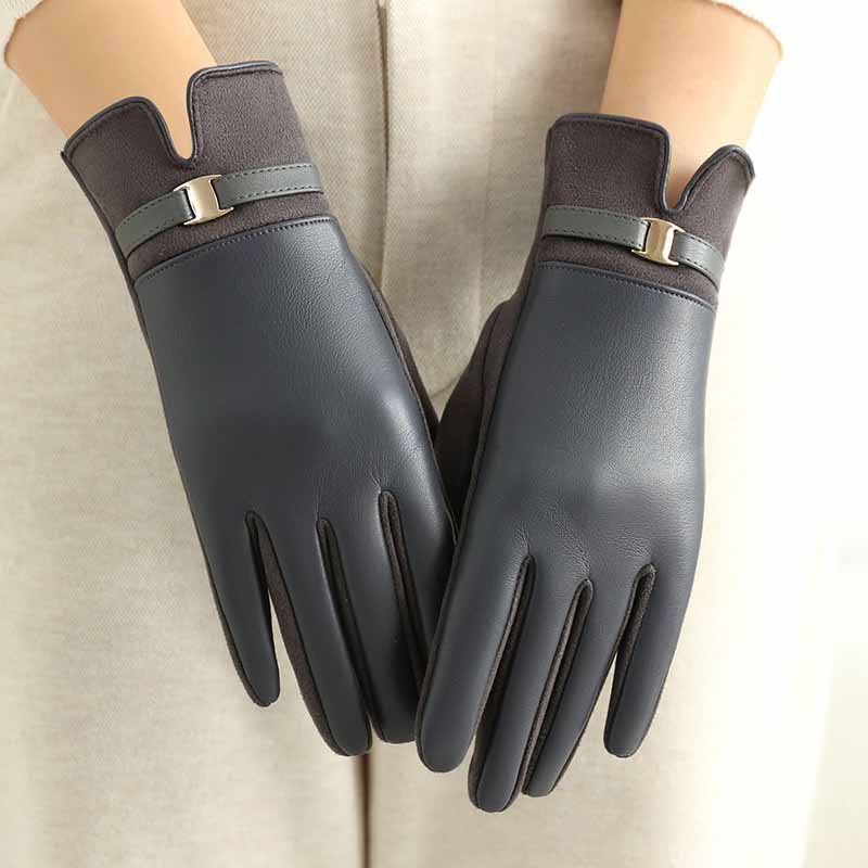 Szlachetne Eleganckie Modne Damskie Rękawiczki Zimowe z Zamszu Plus Aksamit Pogrubione Wiatroodporne Rękawiczki Ciepłe na Rower Jazdę Samochodem Dotykowy Ekran