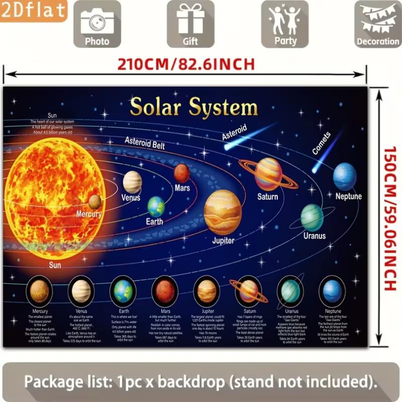 2D Solar System Educational Chart Backdrop 2D Flat Print Outer Space Planets Photo Background