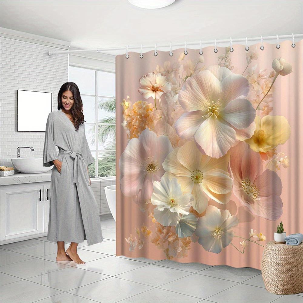 Floral Shower Curtain - Vibrant Pink & White Flowers, Fade-Resistant Polyester, All-Season Bathroom Decor