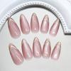 ERICO Peach Cat Eye Golden Tip Almond Press On Nails Kit for Women And Girls Fake Nail Extension | Reusable Nail Extension For Women With Glue Tab