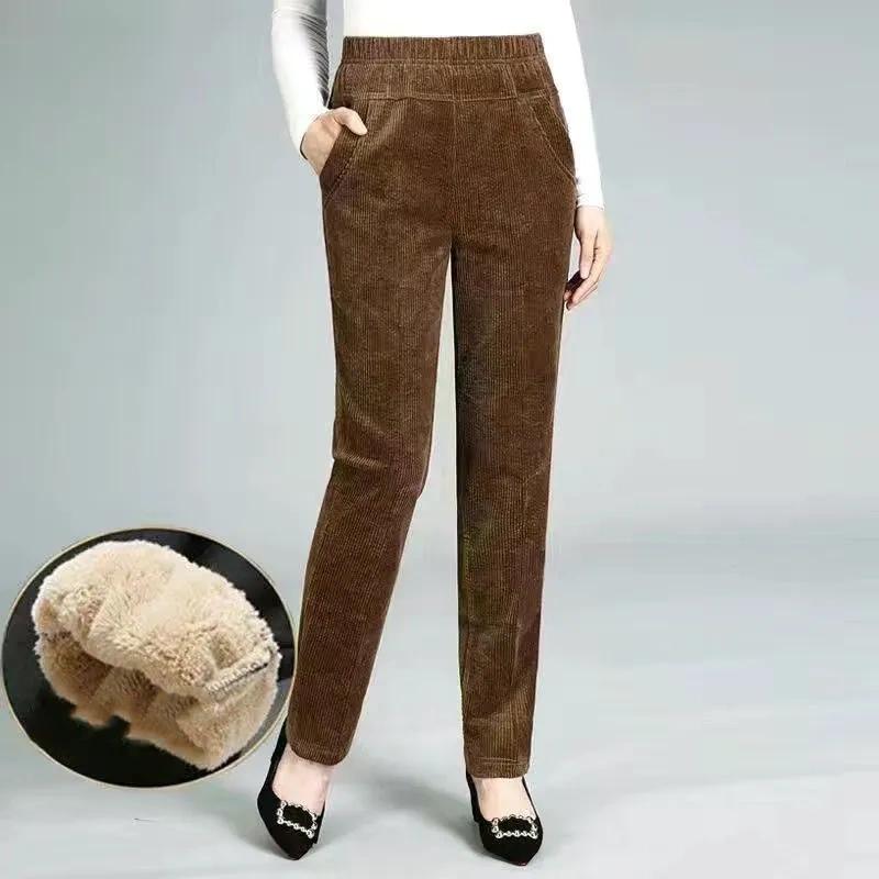 Women's Autumn Winter Pants Padded Thickened Trousers Women High Waist Middle-aged Women's Trousers Casual Straight