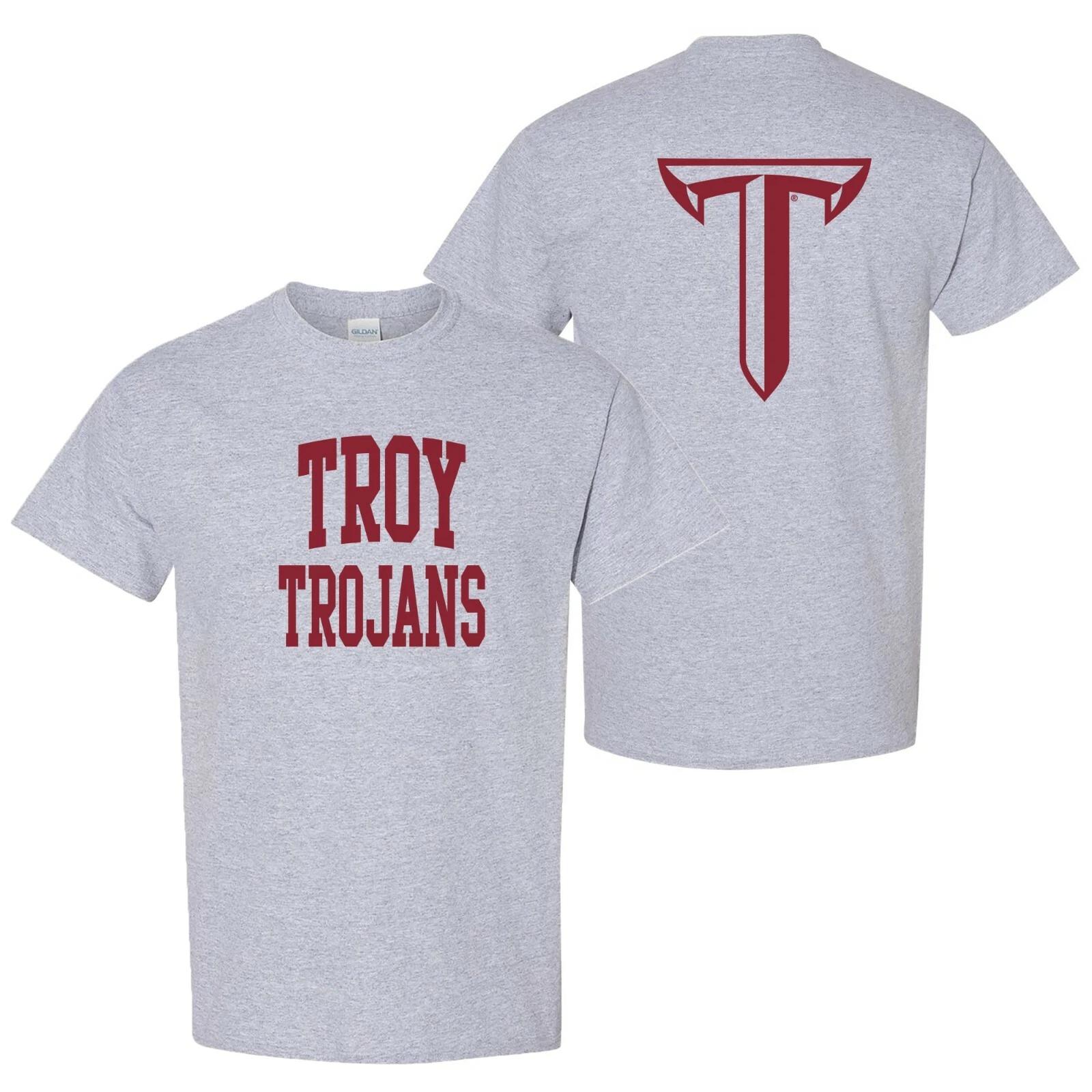 Troy Trojans Front and Back Print T-Shirt - Sport Grey M