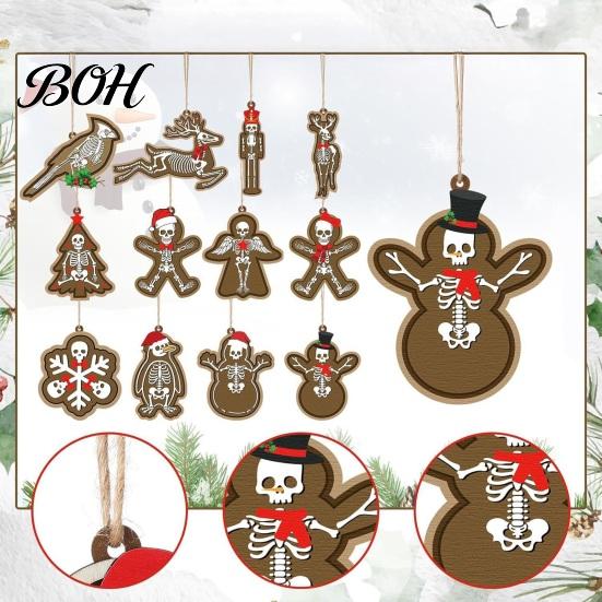 Wooden Skull Holiday Pendants 12/24/36Pcs Christmas Ornaments, Skeleton Gingerbread Tree Decorations, Gothic Creative Man Ornaments Wooded Hanging