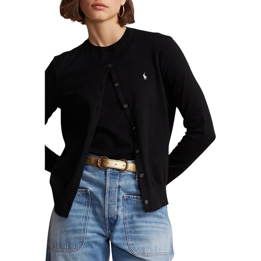Polo Ralph Lauren Embroidered Slim Fit Single Breasted Long Sleeve Knit Sweater Women sweater Black WMPOSWENDW20477001