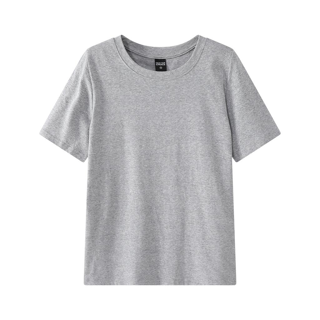 Women's Crew Neck Short Sleeve T-shirt Slim Fit Korean Style Solid Color Basic Tee
