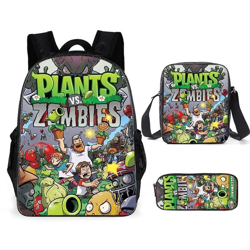 Vs Plants Zombies Kids School Backpack Threepiece Gift Set For Students Young