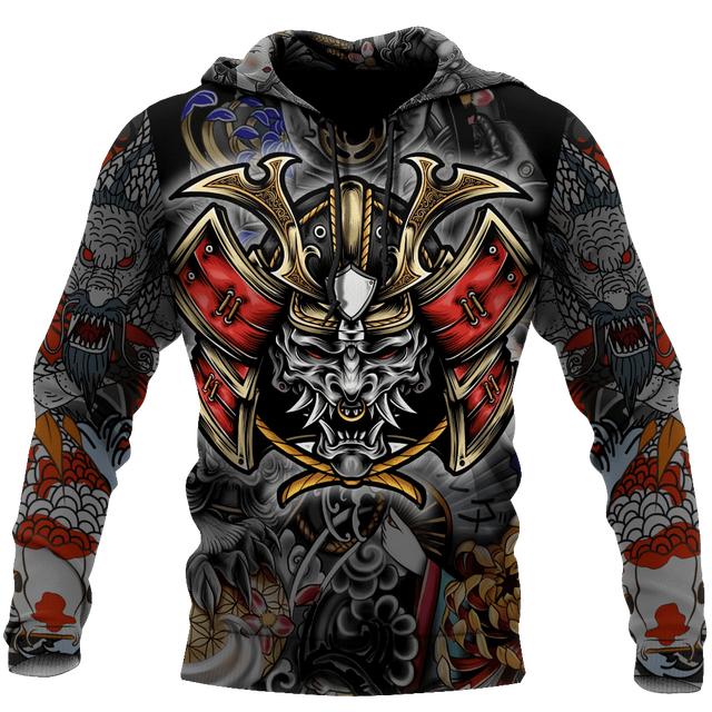 Японская татуировка самурая с 3D принтом новая мужская толстовка Harajuku с капюшоном на молнии повседневная куртка унисекс пуловер L 2463₽