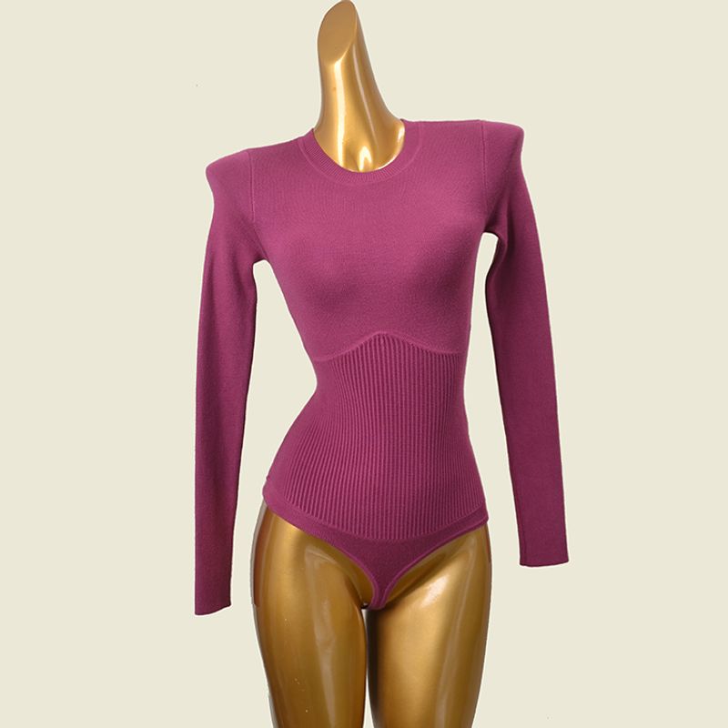 

Американский бренд круглый вырез приталенный крой эластичный длинный рукав позиционирующая одежда западный стиль однотонный пуловер вязаный комбинезон внешняя торговля Fuchsia XXS