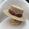 High-end Light Luxury Straw Hat Women's Flat-brimmed Sun Hat Fashion Sunscreen Hat Straw Woven Flat-top Sun Hat