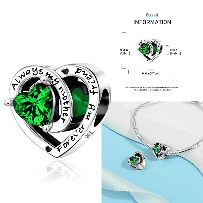 Copper 12 Months Birthstone Heart-Shaped Beads Charms Fit Original Bracelet Charm Beads Necklace Diy Female Jewelry