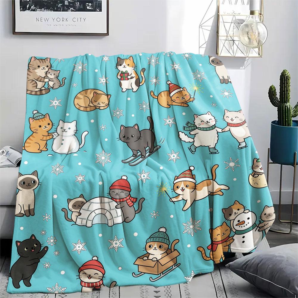 1PC Winter Raccoon Adventures Patterned Flannel Blanket Suitable For All Seasons for Home Decor Warmth and Comfort Gifts Holiday Present