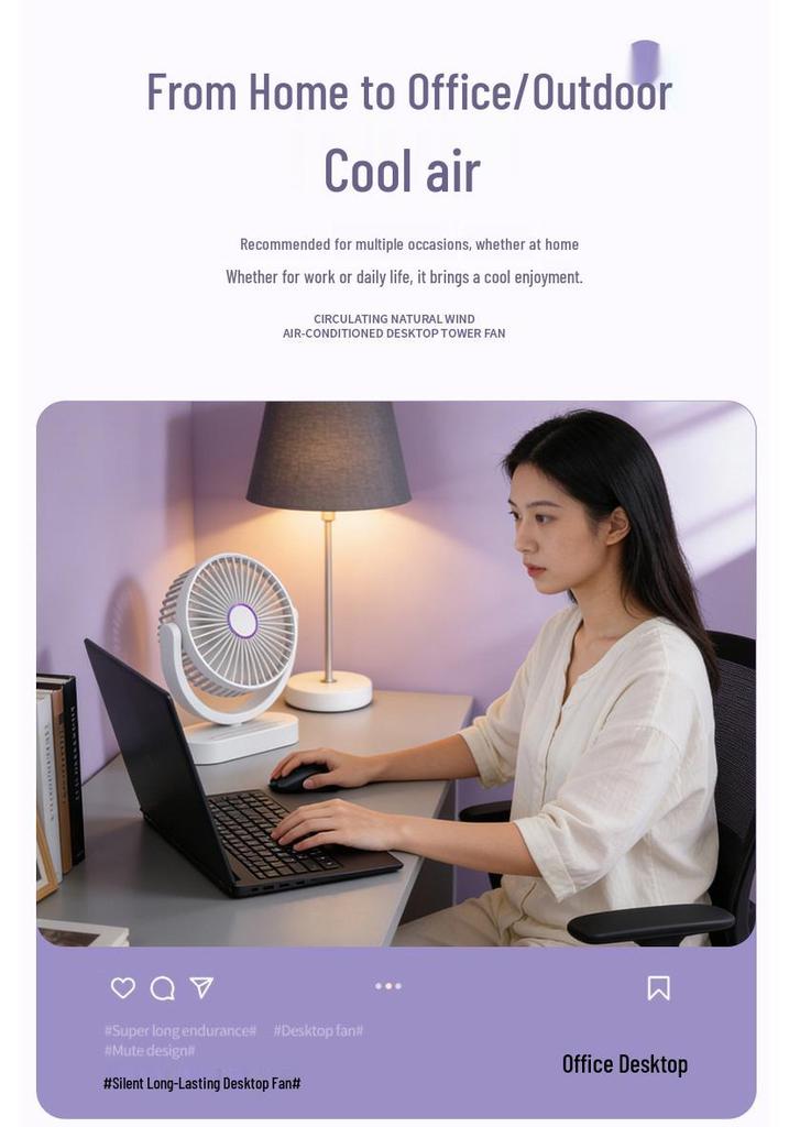 USB Rechargeable Silent Mini Desktop Fan for Dorm, Office, and Study