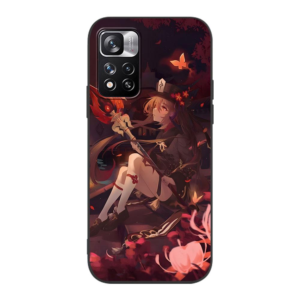 Genshin Impact Hu Tao Case for Xiaomi Redmi 10 10C 12C 9 Prime 9C 9A 12 10A 9T K40 Pro Black Soft TPU Mobile Phone Bag Cover