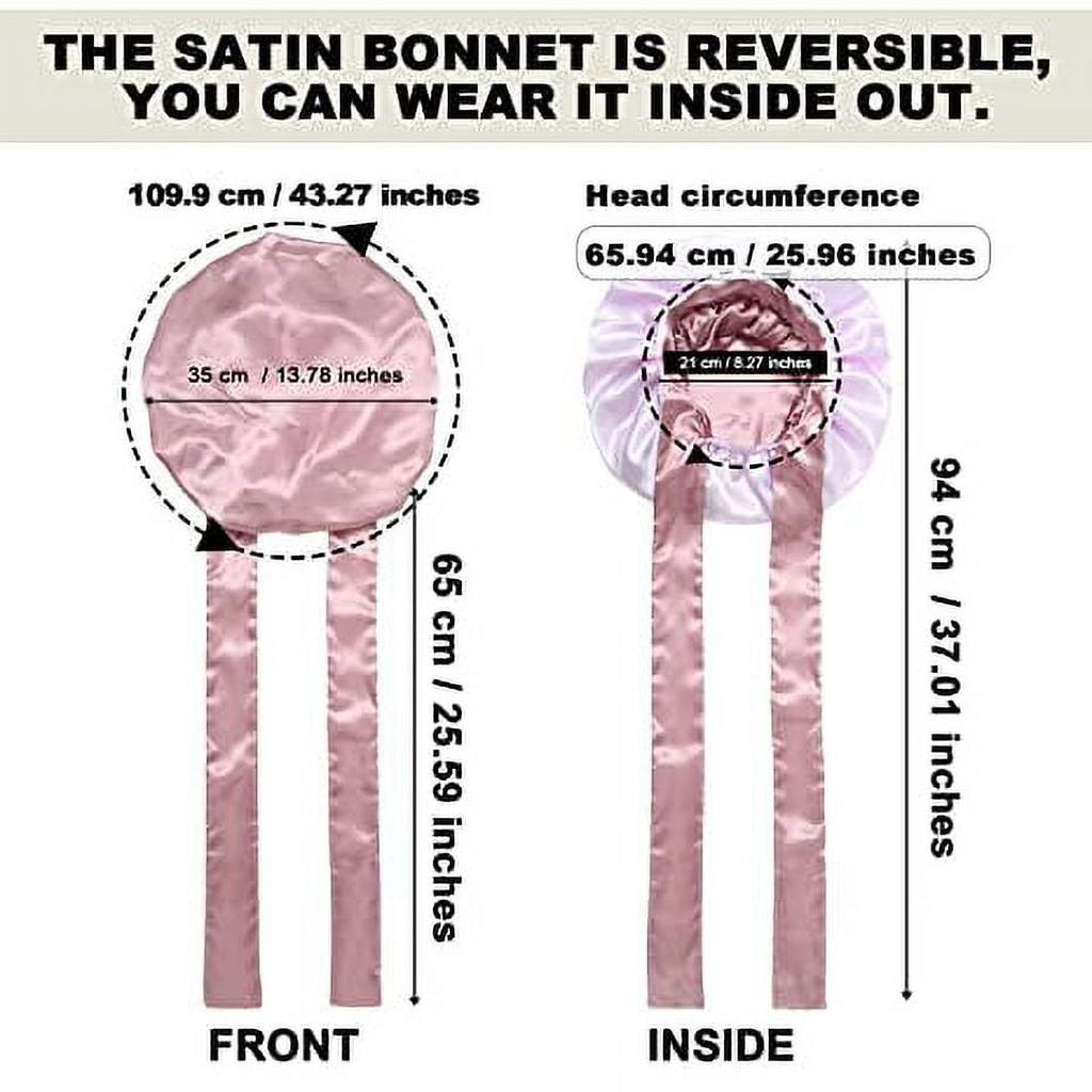 2Pack Women Satin Bonnet Silk Hair Reversible Bonnets Hair Wrap for Sleeping Cap with Tie Band