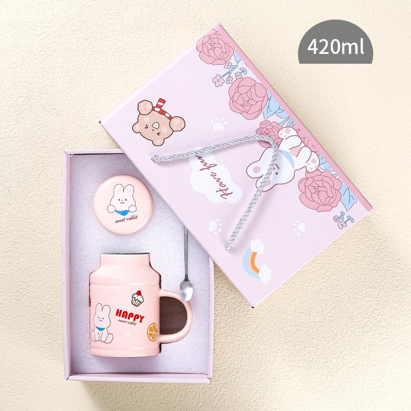 Niedlicher kreativer Retro-Becher Internet-Berühmtheit Hase Blume Tier Keramiktasse Damen Heim-Büro-Tasse Hase