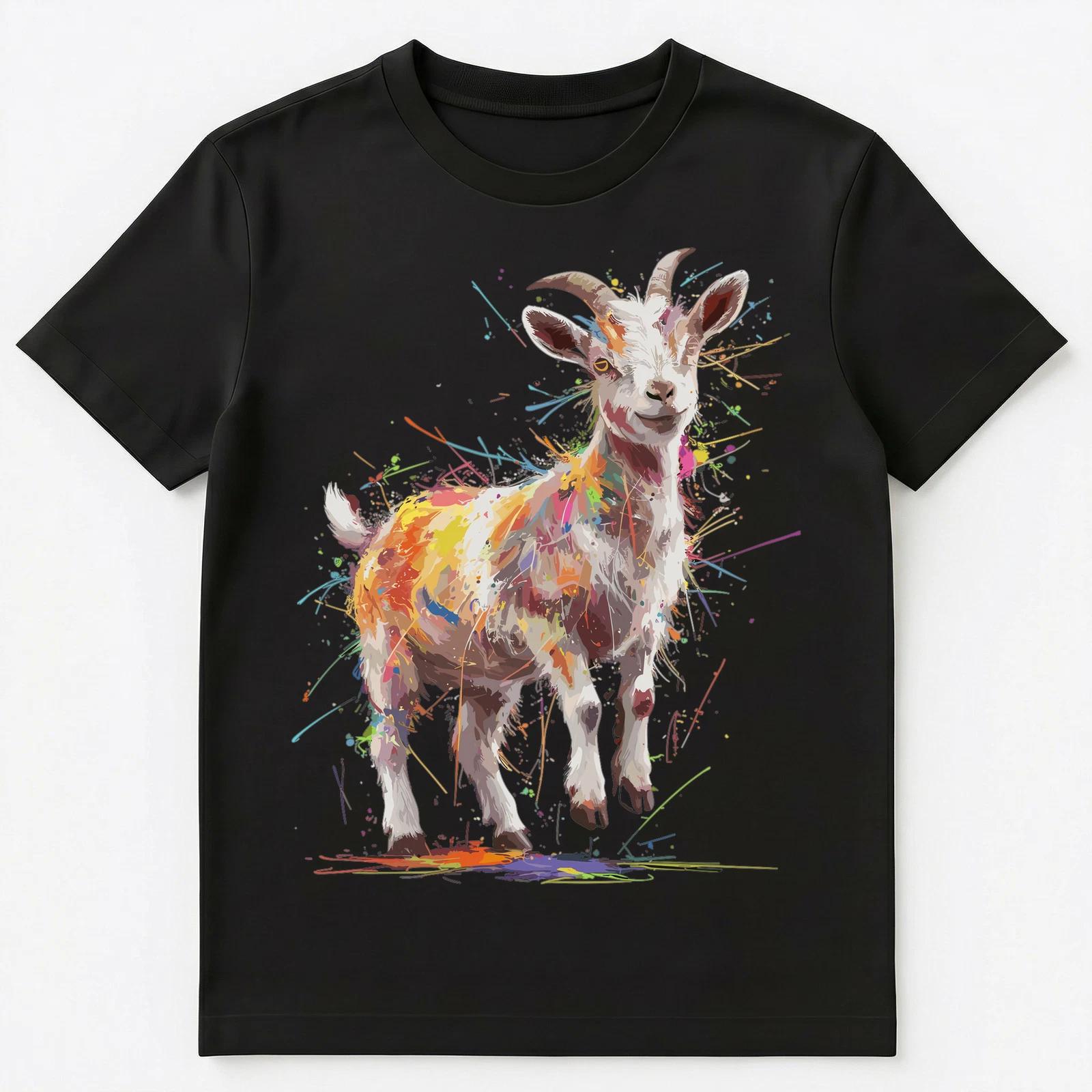 Colorful Paint Splash Pygmy Goat Art Graphic Unisex T-Shirt S
