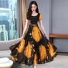 Ice Silk Large Size Dress Femininity Mother Dress Slim Waist Printing Splicing Light Ripe Wind Pendulum Skirt
