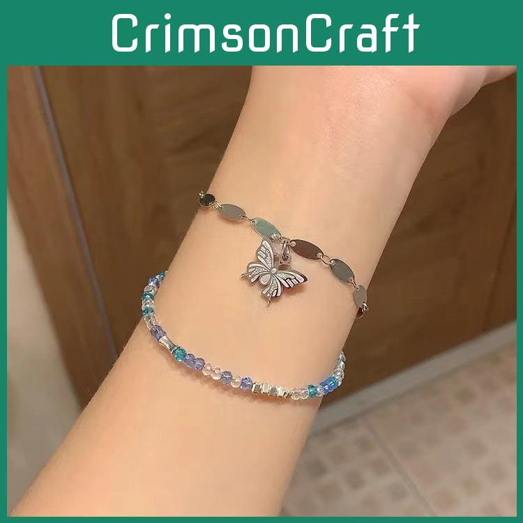 Stylish Double Layer Butterfly Bracelet For Women With Blue Crystal Beads