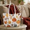 Fall Pattern Tote Bag Pumpkin Maple Leaf Print Handbag for Daily Use