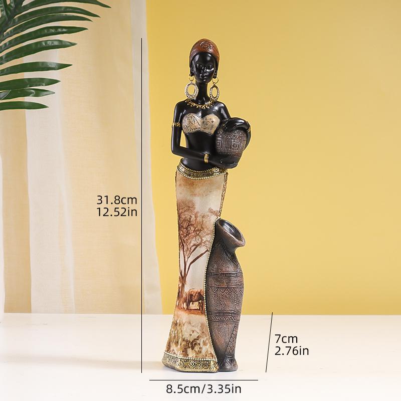 Retro African Style Resin Craft Figurines, Black Woman Art Sculpture for Bedroom, Living Room, Bar Cabinet, and Entryway Decor