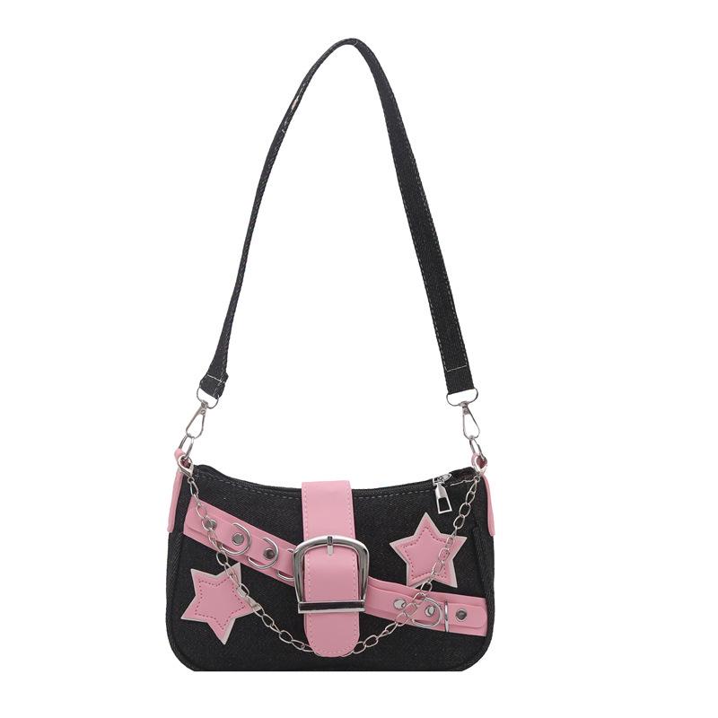 Звездный Деним Женская Сумка Под Мышку - Стильная Маленькая Квадратная Сумка Кроссбоди для Острой Девушки чёрный