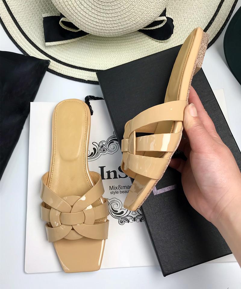 European and American genuine leather women's flat slippers, flat-heeled women's shoes, flip-flops, large-sized sandals