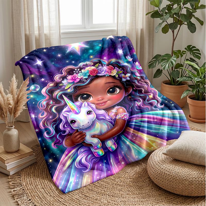 Rainbow Unicorn Under Stars Theme blanket Lightweight Warm Flannel Blanket Decorative Throw Blanket for Home Decoration