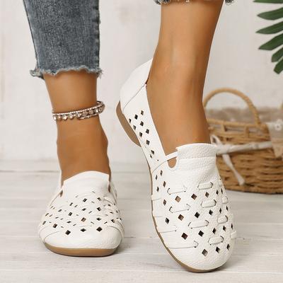 Sapatilhas Respiráveis Vazadas Decorativas Mulher 2025 Verão Sola Macia Antiderrapante Sapatos de Caminhada Mulher Tamanho Grande Bico Fechado Mocassins de Plataforma