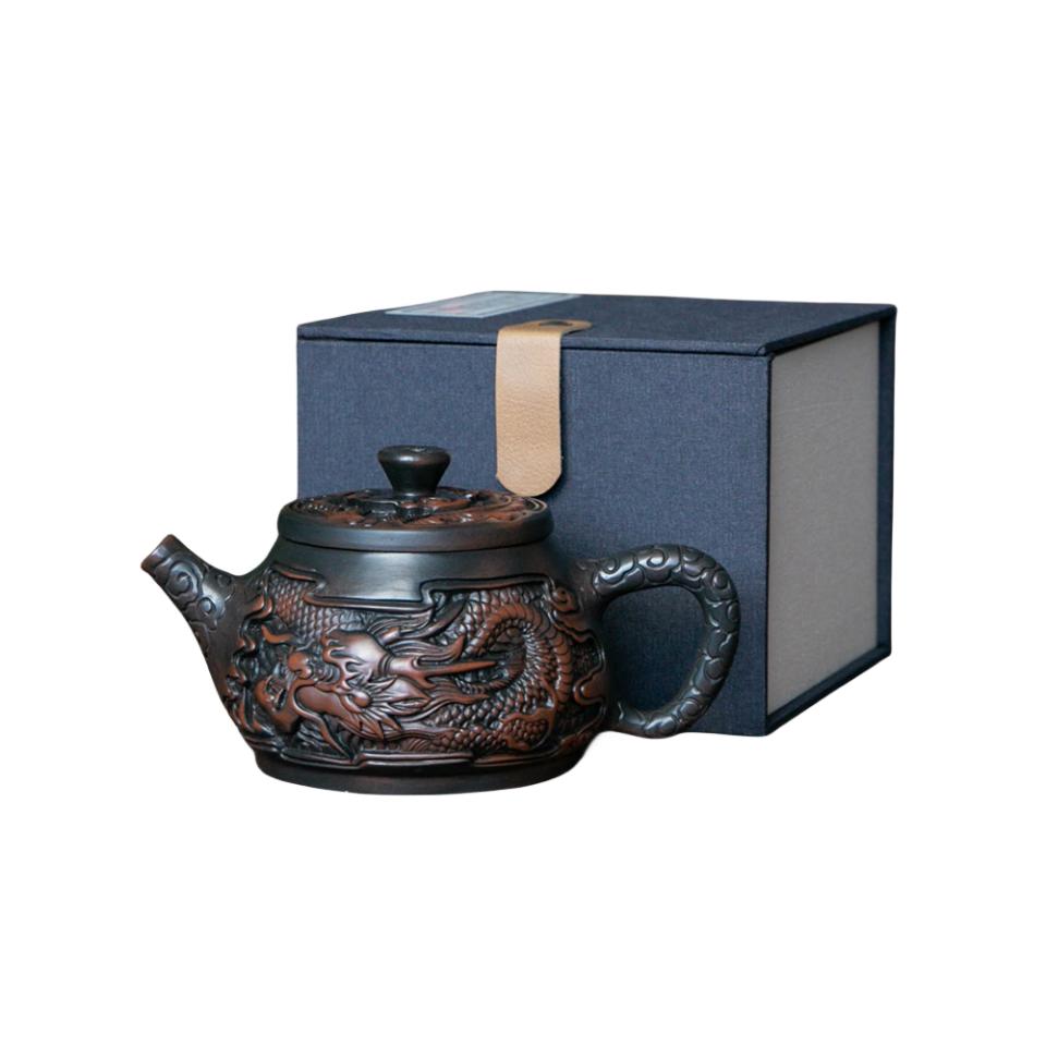 Purple Pottery Vintage Handmad Teapot Ceramic Carve Kung Fu Teapot Single Teapot Pu'er Tea Making Tea Sets Chinese Tea Pot