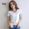 Round Neck Tee Women Summer T-shirt V-neck Short Sleeve Slim Fit Shirt Solid Color Pullover Tops Stretchy Bottoming Streetwear