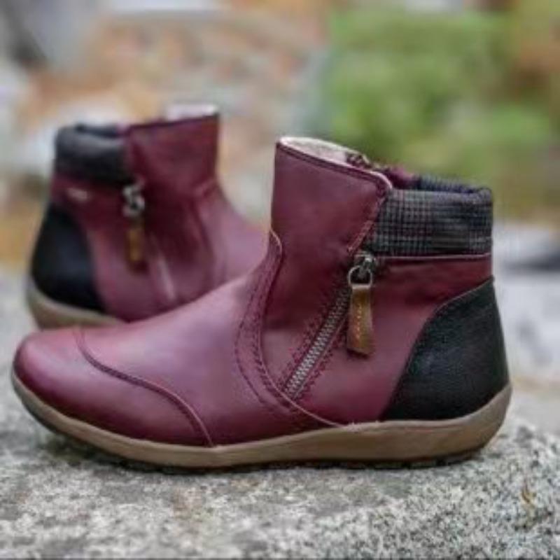 Comemore Women Leather Casual Ankle Boots for Women Autumn Winter Large Size Flat Bottom Women's Shoes Mixed Color Short Boats