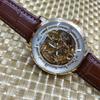 BYINO Herren Skelett Automatikuhr Chronograph mit transparentem Boden, weißen Zeigern, Leder- oder Mesh-Armband