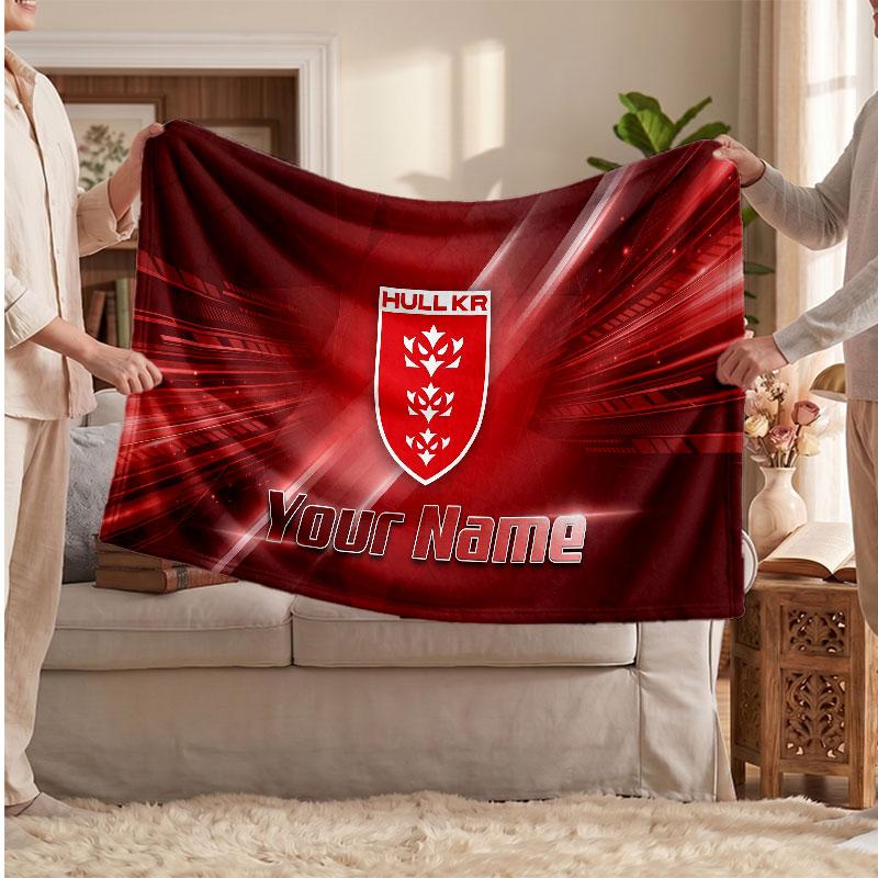 Hull KR Flannel Blanket, Custom Name Text Personalized Soft Throw Blanket Home Decor Gift