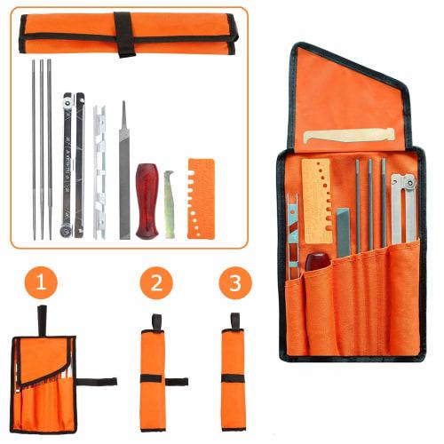 AsYouBuy Chainsaw Sharpening Set, 10-Piece Set with Sharpening Clamp, 3 Types of Round Files (4.0mm/4.8mm/5.5mm), Woodworking DIY Sharpener, Hand Tool