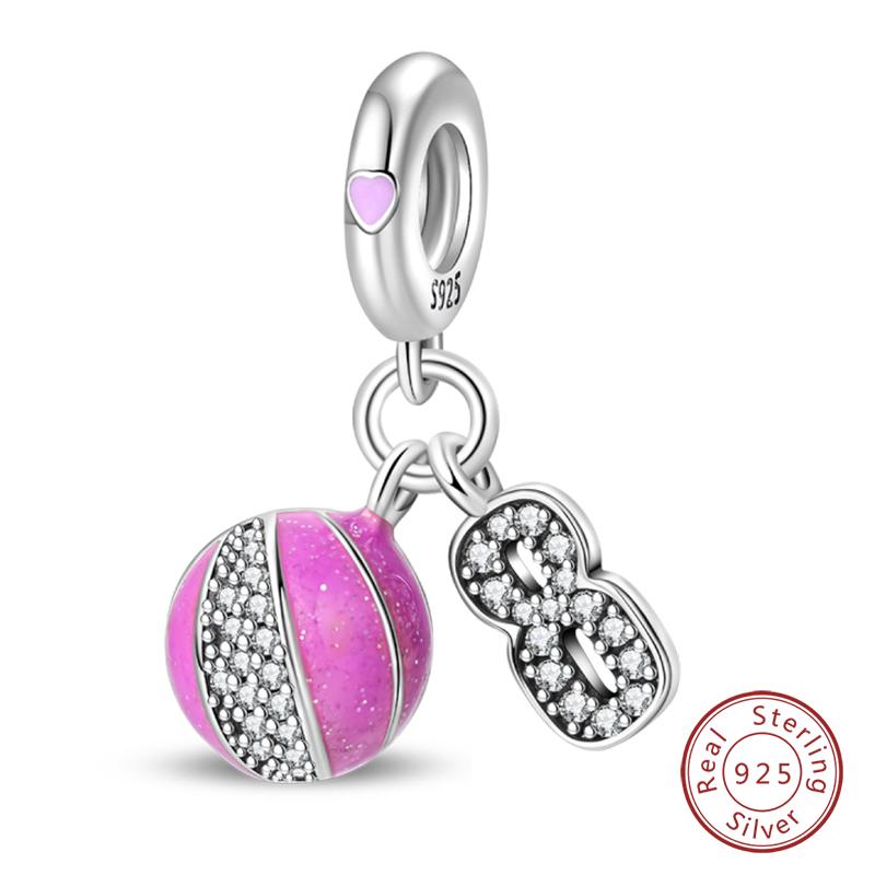 Original 925 Silver Sports Charm Beads Dumbbell Badminton Football Baseball Pendant For Bracelet Jewelry
