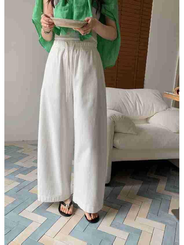 Ting Lan White Cow Elastic Loose Wide-Leg Slimming Casual Nine-Point Pants