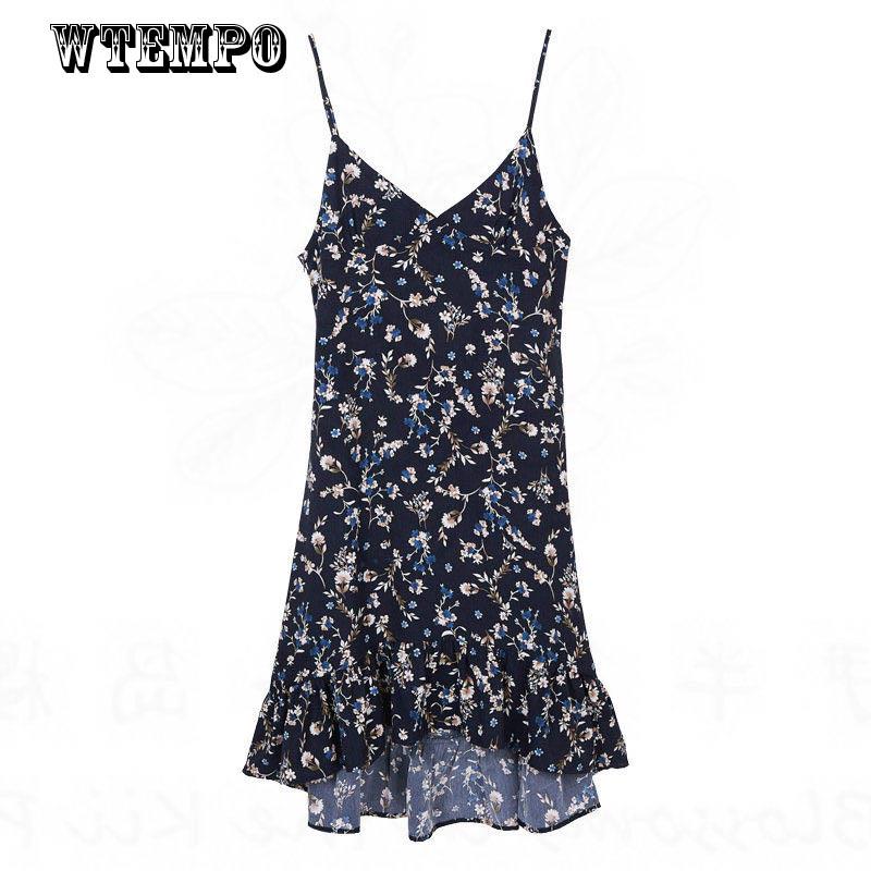 

Платье WTEMPO, шифоновое платье на бретельках с цветочным принтом, студенческое летнее платье с оборками и v-образным вырезом, рыбий хвост M