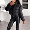 Women's Cotton-Padded Coat Lightweight Solid Color Warm Jacket with Drawstring Hem Stand Collar Zipper Short Padded
