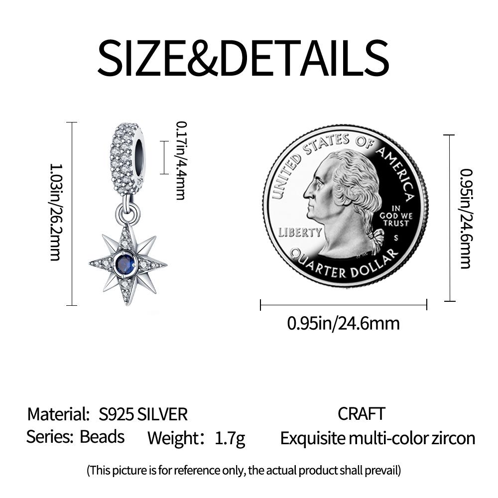 Charms Original Copper Blue Octagram Beads Fit Bracelet Diy Fine Gift Women Delicate Jewelry Accessory