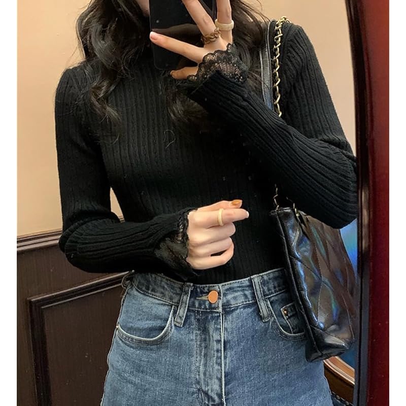 [TASOGARA] Knit Tops Ladies Inner Sweater Spring Autumn Winter High Neck Cashmere Touch Convenient To Layer Easy To Mix and Match Dress Slimmer Plain
