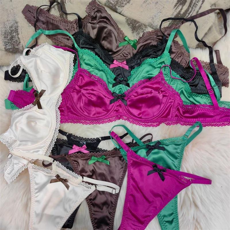 French Ice Silk Underwear Set for Women Sexy Ultra Thin Push Up Bra Set High Quality Comfort Lingerie Brassiere and Thongs Sets