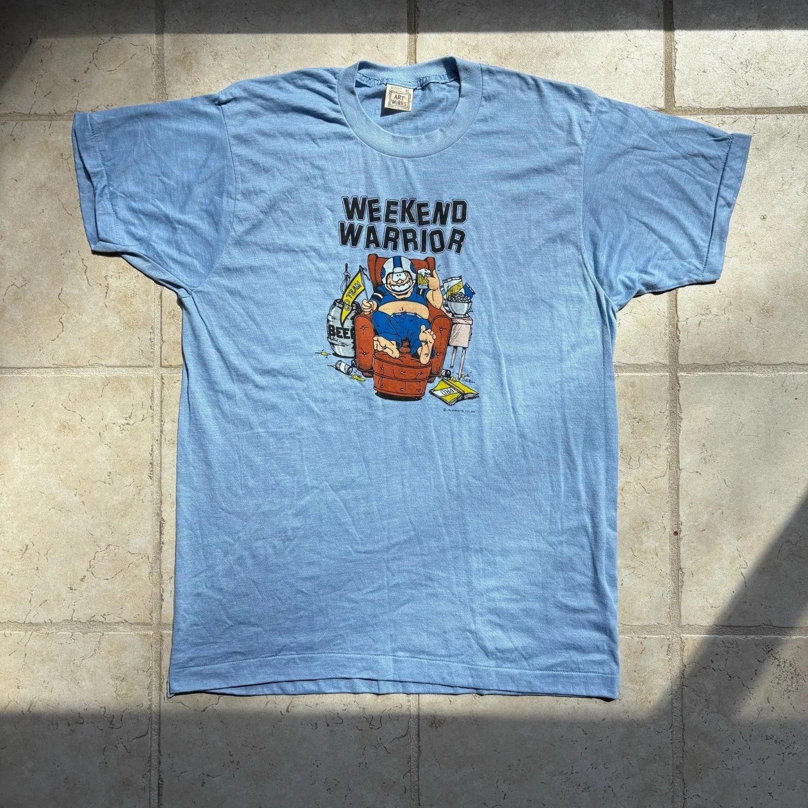 

1980s / Vintage Weekend Warrior Graphic T Shirt Made In USA Single Stitching XL 2XL