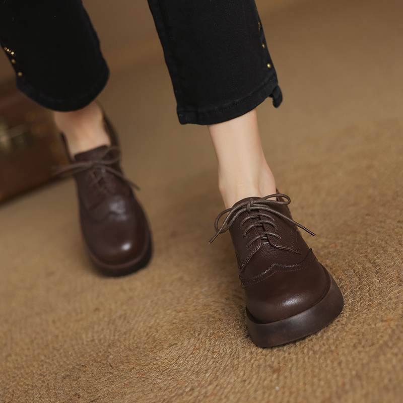 Krazing Pot Sheepskin Autumn Winter Shoes Chunky Heels Size 43 Size 42 Round Toe Lace Up Deep Mouth Pumps