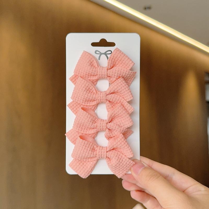 4PCS Soft Cotton Bow Hairpin Girl Sweet Plaid Design Hairpin Color Block Delicate Hairgripe Barrettes Kawaii Child Accessories