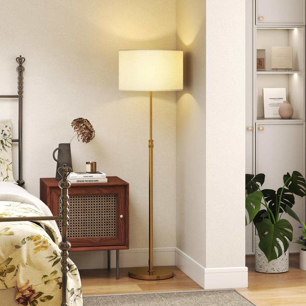 Floor Lamp with Remote, Height Adjustable Standing Lamp with Linen Shade, Dimmable with 3000K-6000K Adjustable Colour Temperatures