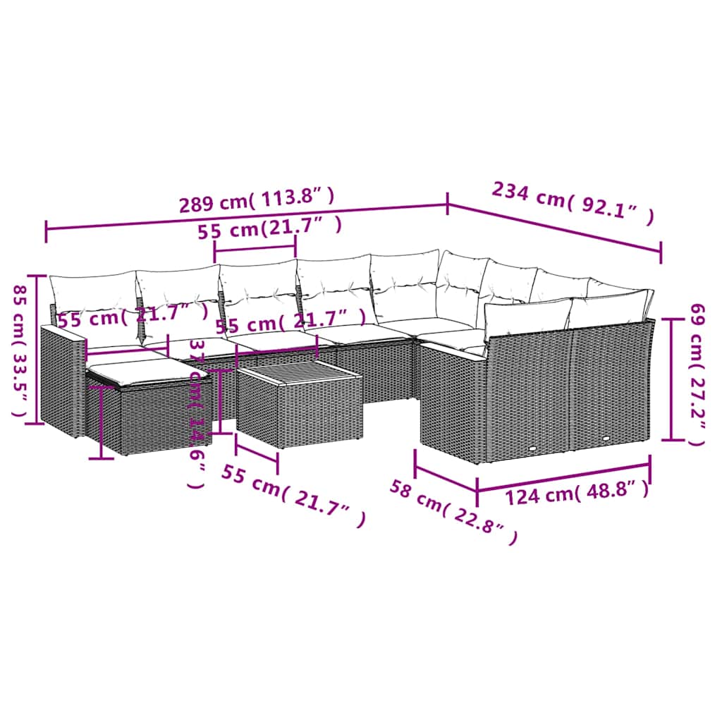 11 piece Garden Sofa Set with Cushions Black Poly Rattan
