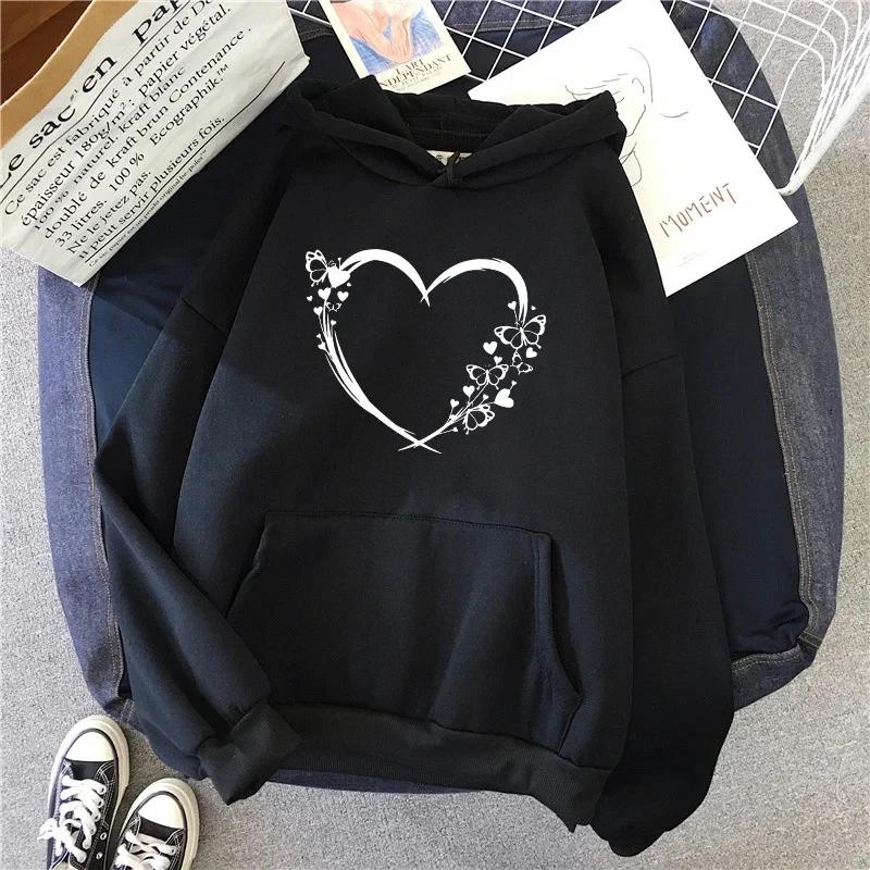 Butterfly Printed Hoodie for Woman High Quality Hoode Long Sleeve Pullover All Season Female Daily Sport Loose