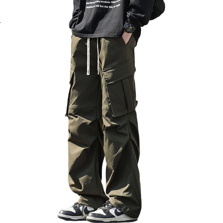 SWAMP AREA Men's Windproof Workwear Pants Spring Autumn American Street Style Draped Straight Loose Fit Trousers KS381 Military Green S