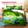 Pokémon Bulbasaur Pattern Bedding Home Decoration Birthday Gift (1 * Duvet Cover + 2 * Pillowcase, Without Core)
